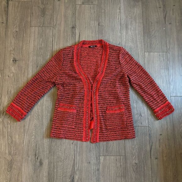 Misook Metallic Boucle Gold Chain Knit Sweater Jacket Petite Size M PM - Picture 1 of 4